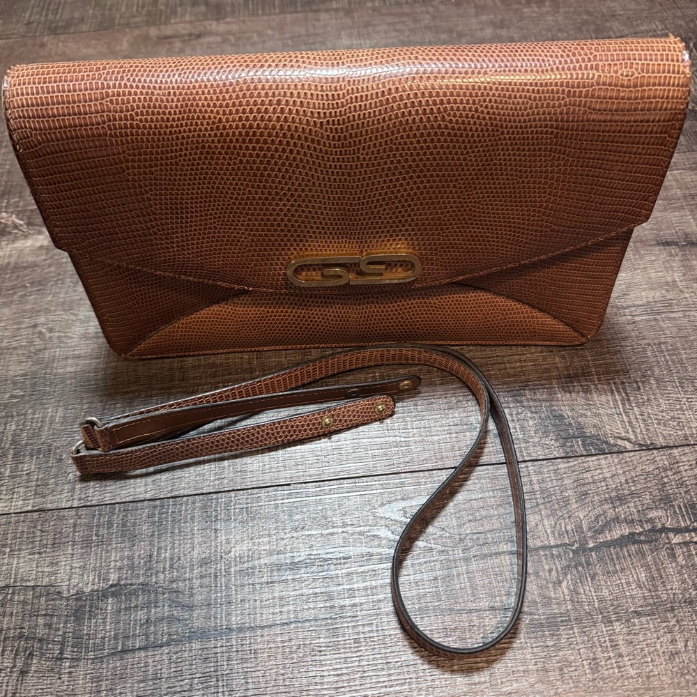 vintage Gucci brown lizard skin clutch bag with Silver Detail - Picture 3 of 8